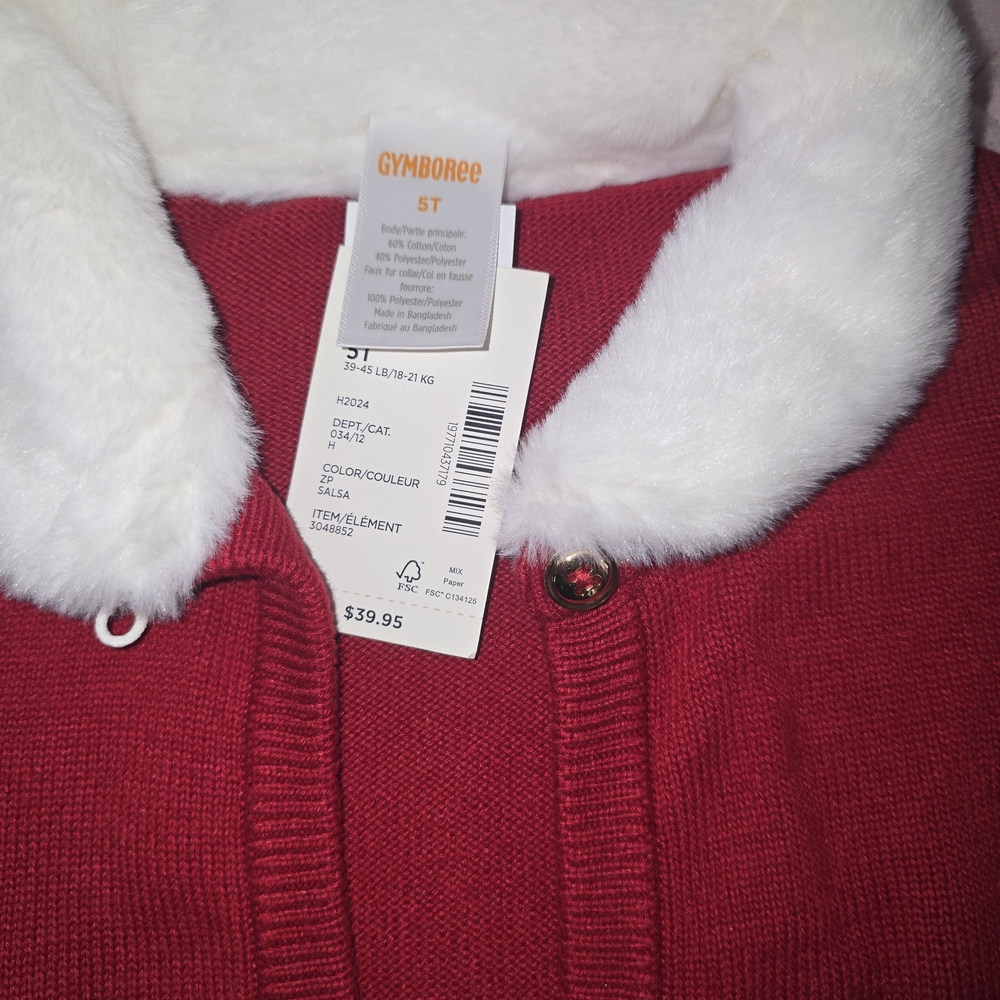 Gymboree - Red Cardigan with White Faux Fur Collar - Picture 3 of 5
